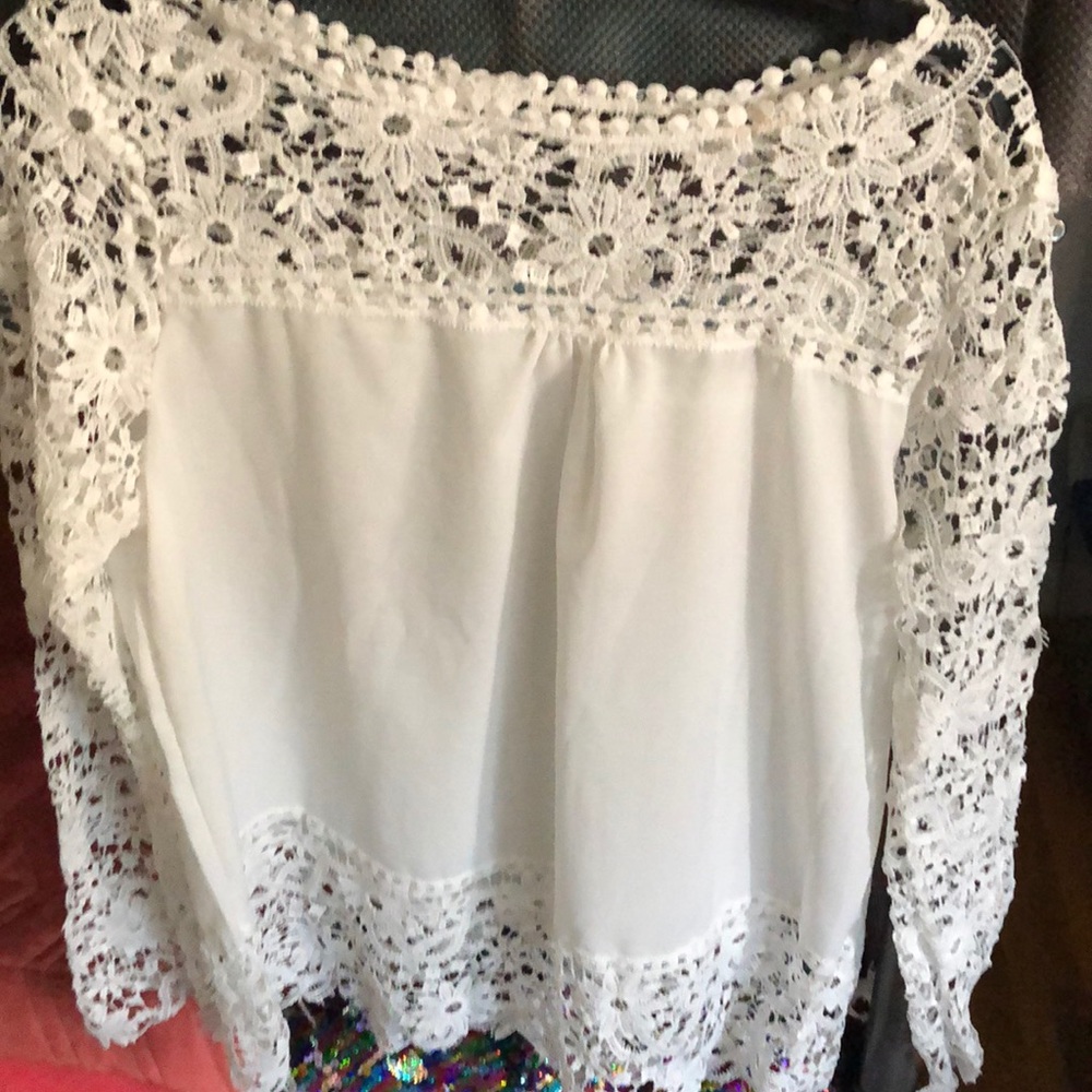 White see through blues with flower designed lace